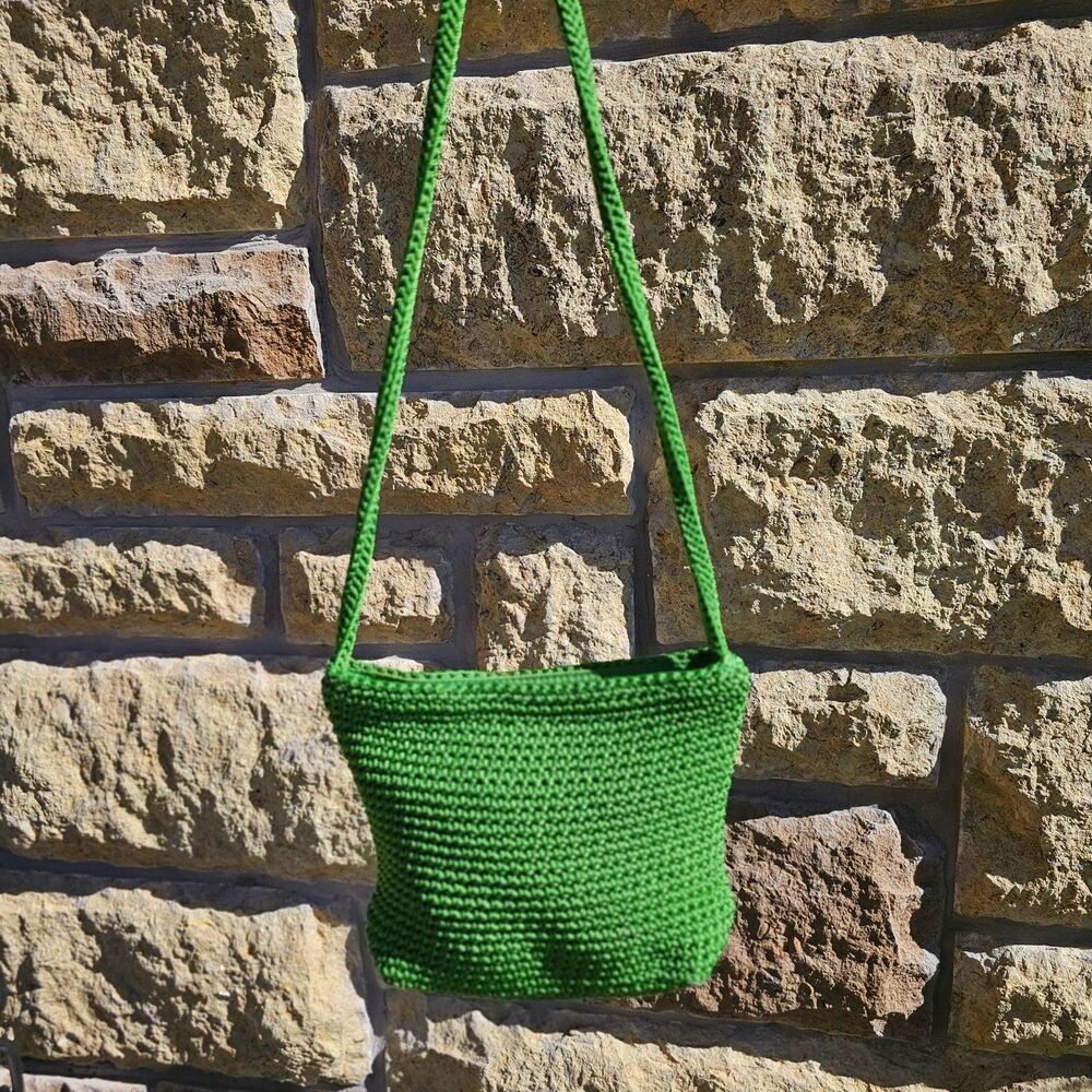 The Sak Green Knit Crochet Small Square Shoulder Bag Purse 90s Y2K Boho